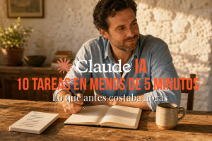 Profesional revisando lista de tareas resueltas con Claude IA en menos de 5 minutos en escritorio de madera