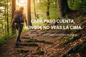 Mujer caminando por el bosque al amanecer, representa el esfuerzo constante de las campañas de tráfico frío antes de lograr resultados visibles.