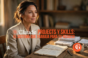 Profesional con sistema organizado de Projects y Skills en Claude IA para gestionar clientes y proyectos con memoria permanente.