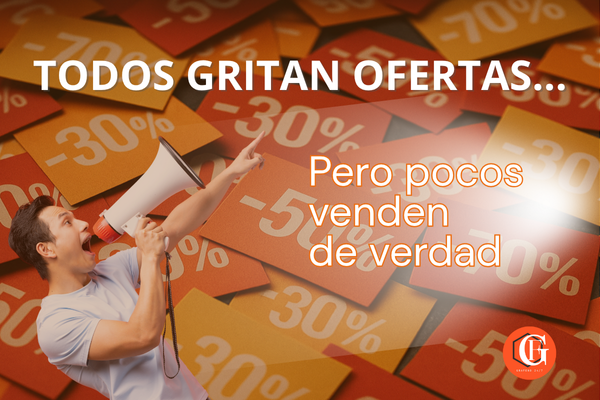 Persona gritando ofertas de rebajas, pero pocos venden de verdad - estrategia SEM Grafeno247